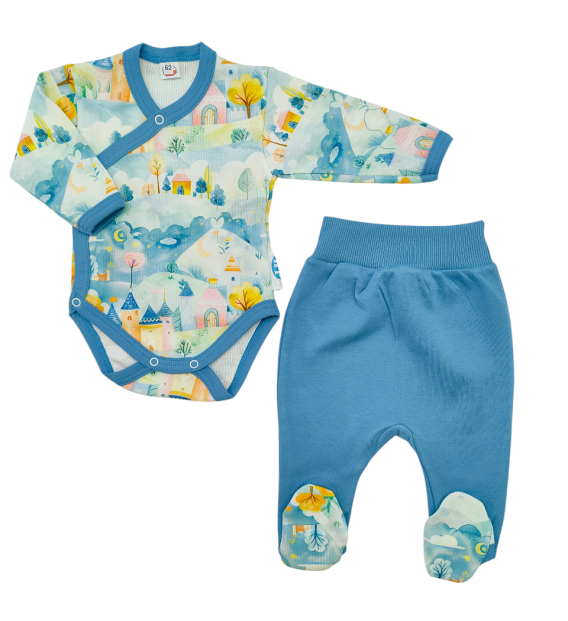 Komplet body kopertowe + półśpioch Prążek Zamki Niebo