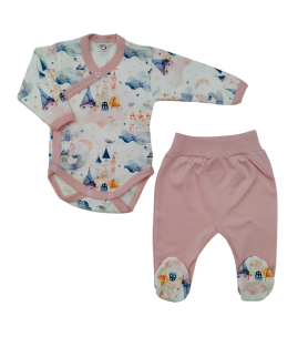 Komplet body kopertowe + półśpioch Prążek Zamki Róż