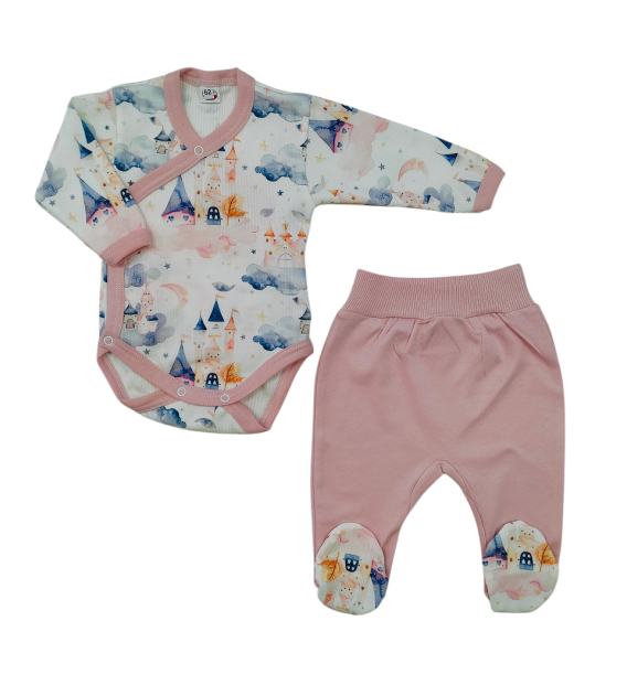 Komplet body kopertowe + półśpioch Prążek Zamki Róż
