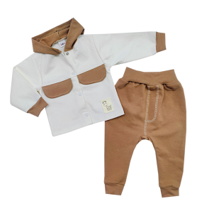 Komplet koszula z kapturem + spodenki Beż
