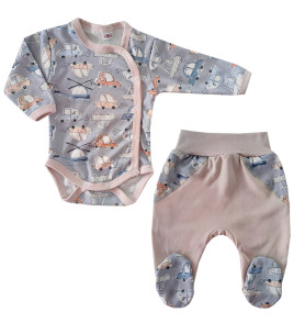 Komplet body asymetryczne + półśpioch Autka Beż