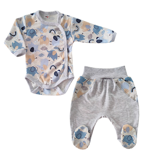 Komplet body asymetryczne + półśpioch Słoniki Szare