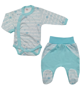 Komplet body asymetryczne + półśpioch Gwiazdki Turkus