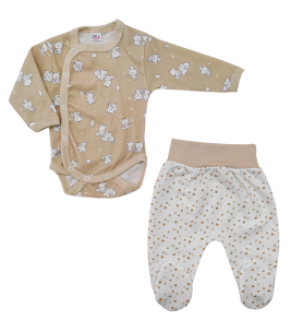 Komplet body asymetryczne + półśpioch Misie beż