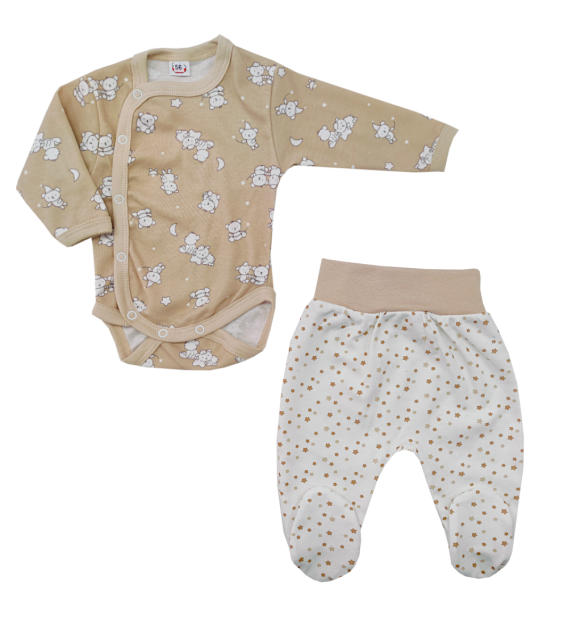 Komplet body asymetryczne + półśpioch Misie beż