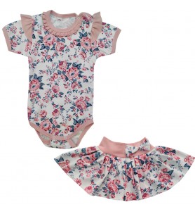 Komplet letni body + spódniczka  62 - 86 cm Kwiaty ( Róże )