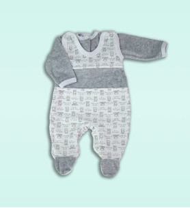 Komplet śpioch + kaftan welurowy  szare misie