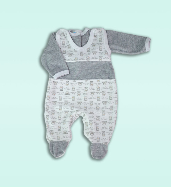 Komplet śpioch + kaftan welurowy  szare misie
