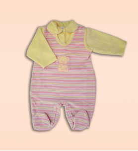 Komplet śpioch + kaftan welurowy  w różowe paski