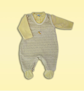Komplet śpioch + kaftan welurowy  w kremowe paski