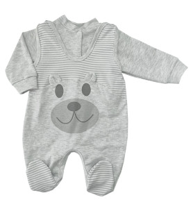  Komplet śpioch + kaftan bawełniany Miś 3D Szary 